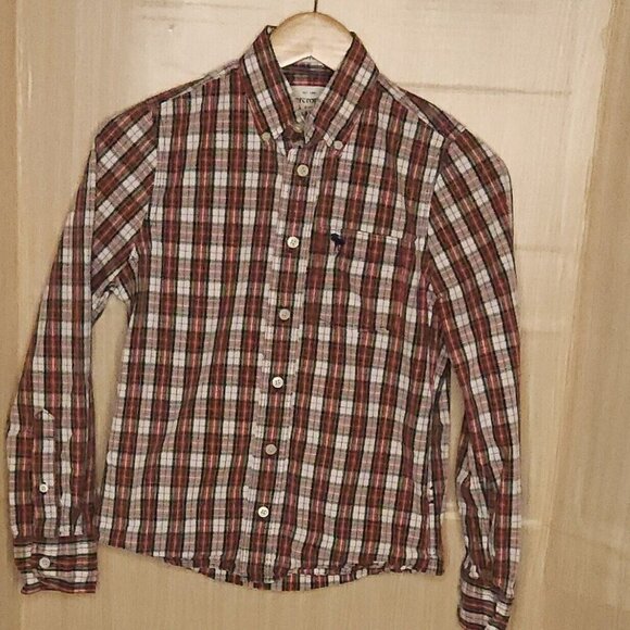 Abercrombie Kids Boys Red White Plaid Muscle Button Down Medium - Picture 1 of 5